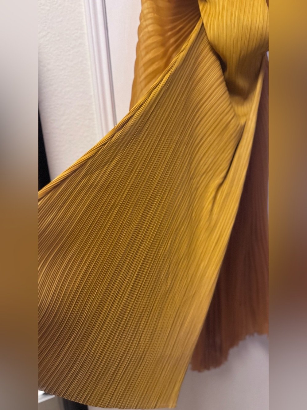 Mustard Gold Pleated Batwing Sleeve Maxi Dress | Elegant Statement Gown | One - Picture 9 of 11